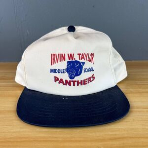 Vtg Irvin W. Taylor Middle School Panthers YoungAn Cap Hat One Size Blue White
